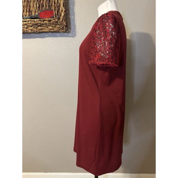 Draper James Dress Medium Burgundy Ponte Lace Puff Sleeves Washable - Picture 8 of 13